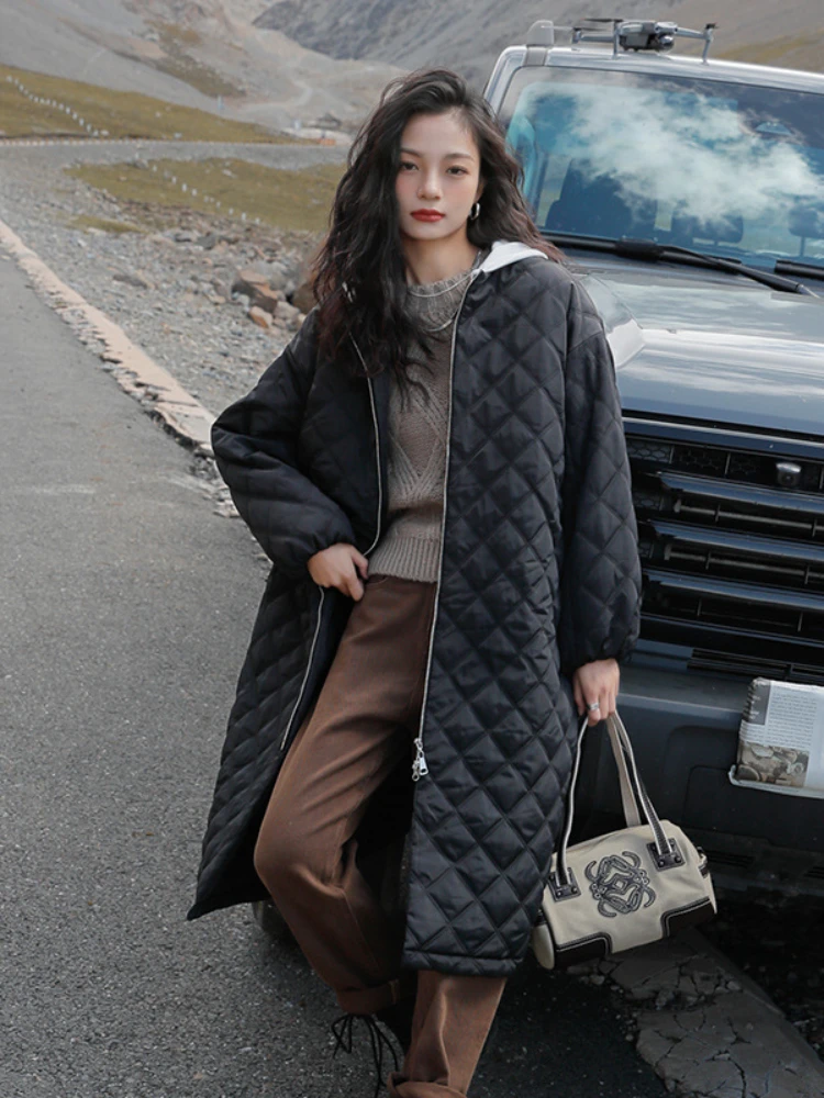 Winter Women's Cold Coat Solid Color Diamond Lattice Shirt Hooded Long Cotton Jacket Coats for Women Parkas Female Clothing Tops
Winter Women's Cold Coat Solid Color Diamond Lattice Shirt Hooded Long Cotton Jacket Coats for Women Parkas Female Clothing Tops