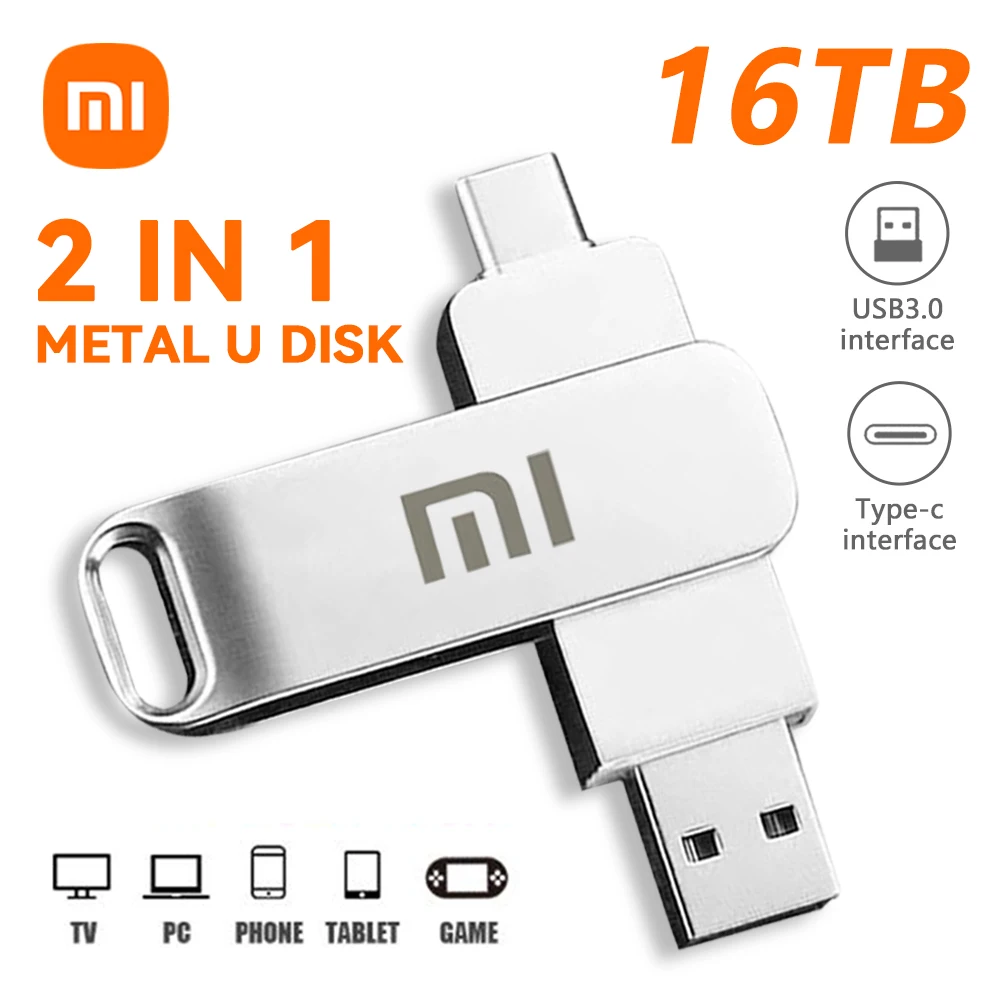 XIAOMI 2TB Metal U Disk 2 IN 1 1TB Flash Drive High-Speed USB 3.1 16TB Pen Drives Memory Stick Type C Adapter
XIAOMI 2TB Metal U Disk 2 IN 1 1TB Flash Drive High-Speed USB 3.1 16TB Pen Drives Memory Stick Type C Adapter