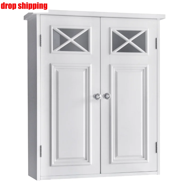 

Teamson Home Dawson Wooden Wall Cabinet with Cross Molding and 2 Doors, White bathroom furniture