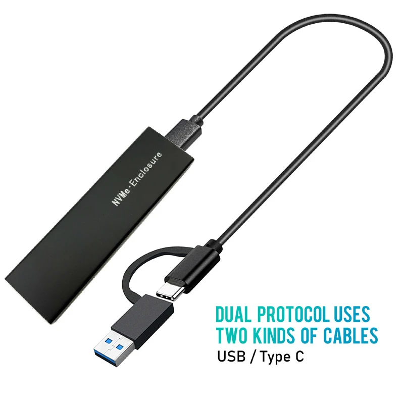Dual Protocol M2 SSD Case for NVME PCI-E NGFF SATA M.2 SSD Enclosure Box M.2 to USB 3.1 SSD Adapter RTL9210B Chip with OTG Cable
Dual Protocol M2 SSD Case for NVME PCI-E NGFF SATA M.2 SSD Enclosure Box M.2 to USB 3.1 SSD Adapter RTL9210B Chip with OTG Cable