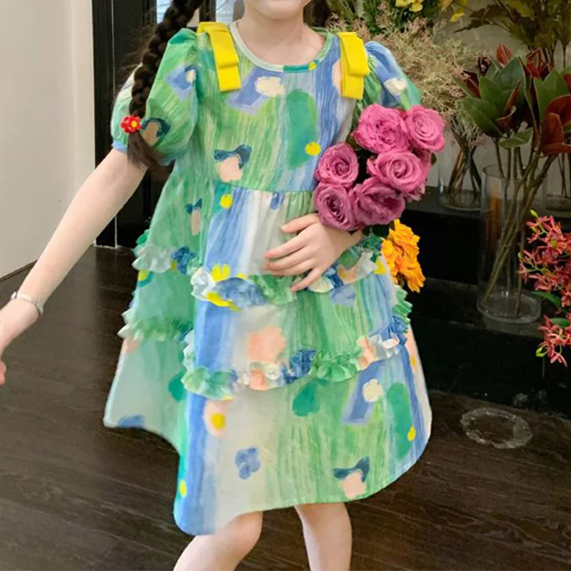Summer Kids Clothes Oil Painting Style Princess Dress Fashion O-Neck Patchwork Short Sleeve Knee-Length Girls Dress for Children
Summer Kids Clothes Oil Painting Style Princess Dress Fashion O-Neck Patchwork Short Sleeve Knee-Length Girls Dress for Children
