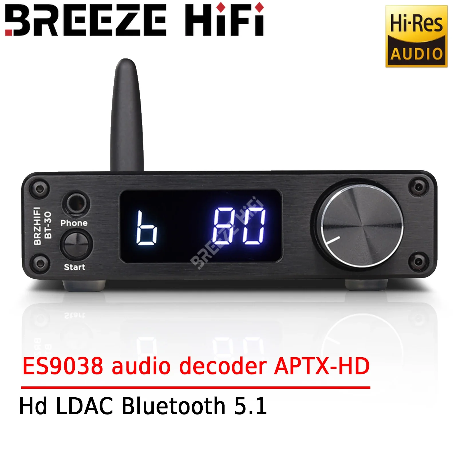 Приемник BREEZE HIFI BT30 HD LDAC Bluetooth 5,1, внешний декодер ES9038 для домашнего кинотеатра 
Приемник BREEZE HIFI BT30 HD LDAC Bluetooth 5,1, внешний декодер ES9038 для домашнего кинотеатра