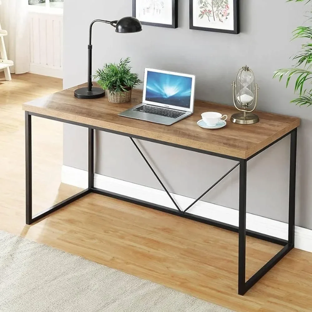 

Vintage PC Table for Home Office Gaming Desk Wood and Metal Writing Desk Oak 55 InchFreight Free Computer Furniture