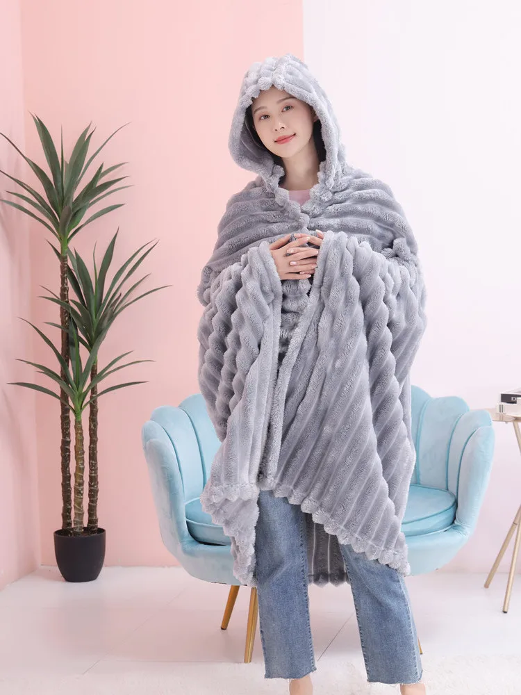 

Solid color thick nap blanket student shawl hooded cloak blanket office air conditioning blanket four seasons general cloak.