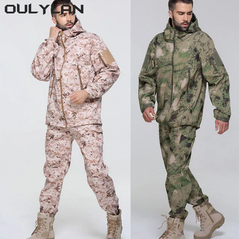 

Oulylan Camping Coat Pants Tracksuits Hooded Thermal Camo Clothes Fleece Waterproof Tactical Jackets Set Hunting Fishing Hiking