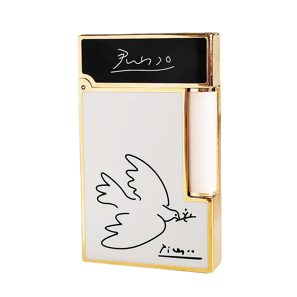 

Original Metal Cigarette Gas Lighter Smoking Lacquer Picasso Peace Dove Bright Ping Sound Collection Cool Tools For Man Gifts