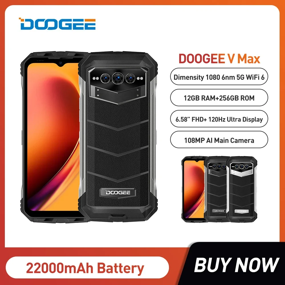 DOOGEE V Max Rugged 5G Smartphone 6.58Inch Display 6nm Processor Octa Core 12GB+256GB Mobile Phone 22000mAh Battery 108MP Camera
DOOGEE V Max Rugged 5G Smartphone 6.58Inch Display 6nm Processor Octa Core 12GB+256GB Mobile Phone 22000mAh Battery 108MP Camera