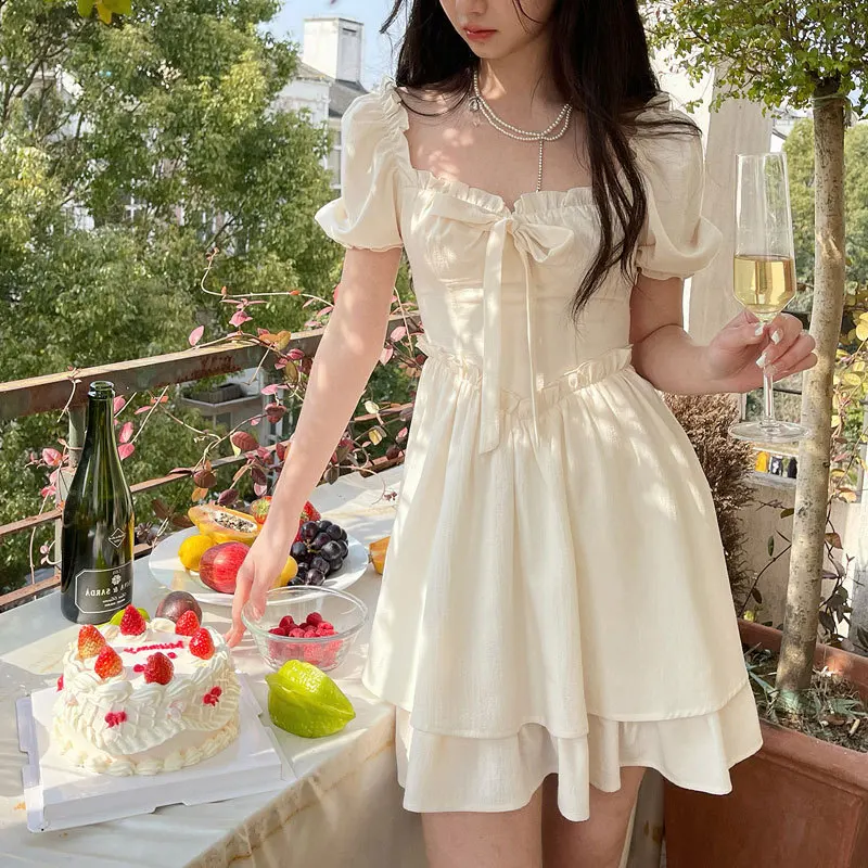 French Style Summer Ruffles Pure Mini Dress Women Bow Tie Sweet Square Collar Casual A Line Mini Holiday Sundress For 90s Y2k
French Style Summer Ruffles Pure Mini Dress Women Bow Tie Sweet Square Collar Casual A Line Mini Holiday Sundress For 90s Y2k