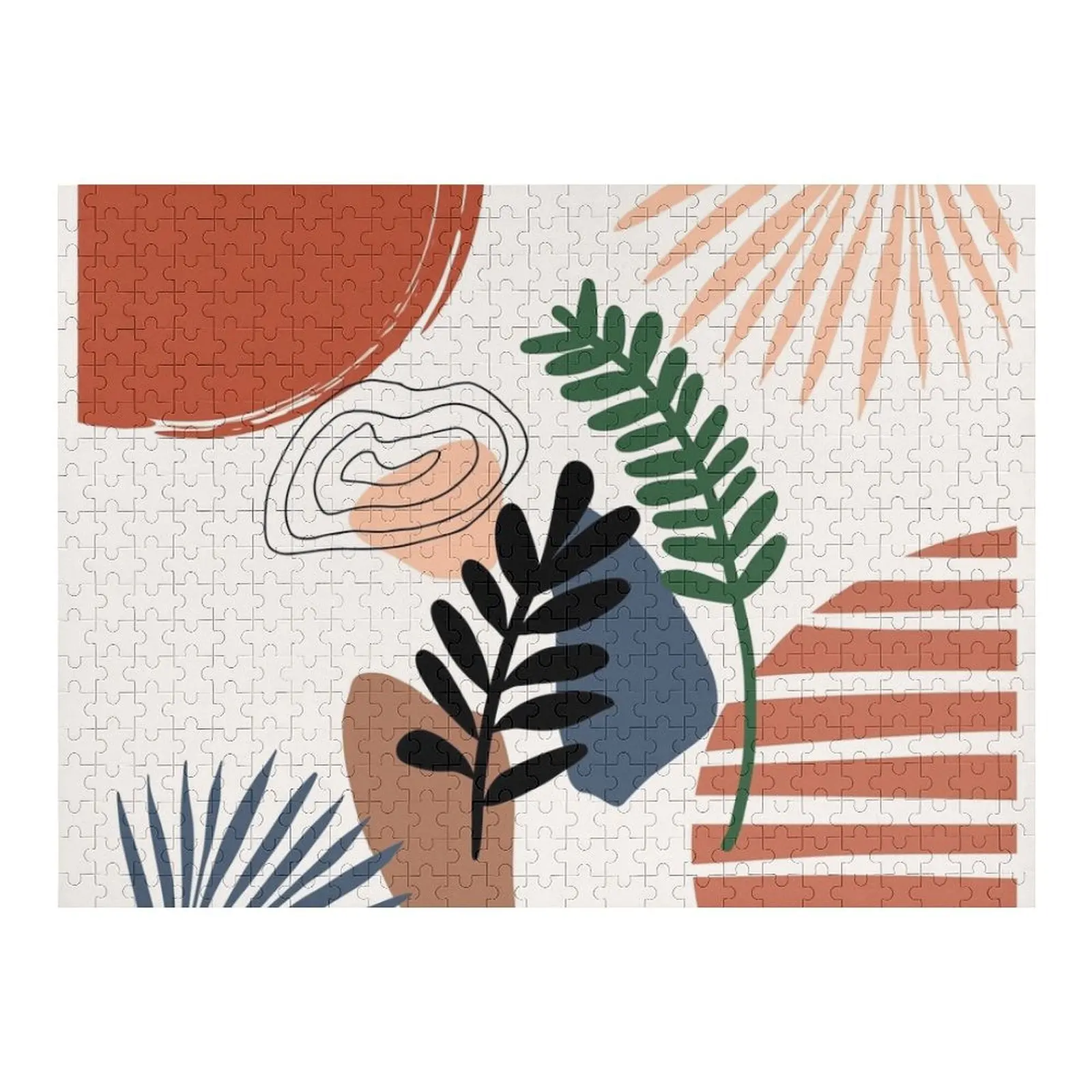 

Abstract Nature Tropical Boho Leaf Minimalist Art with warm earthy tones and pastel colors with solid and soft gra Jigsaw Puzzle