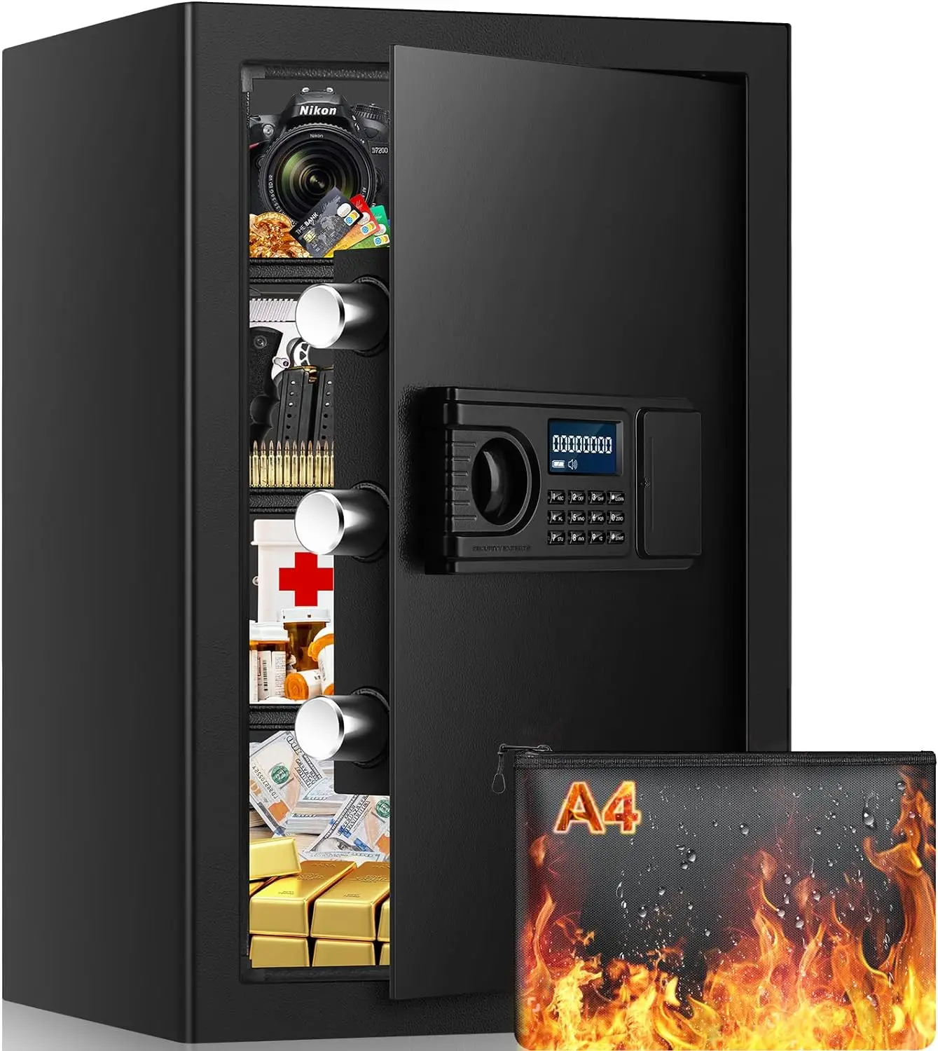 

3.8 Cu Ft Extra Large Safe Box Fireproof Waterproof, Security Home Safe LCD Digital Keypad Key Lock & Removable Shelf