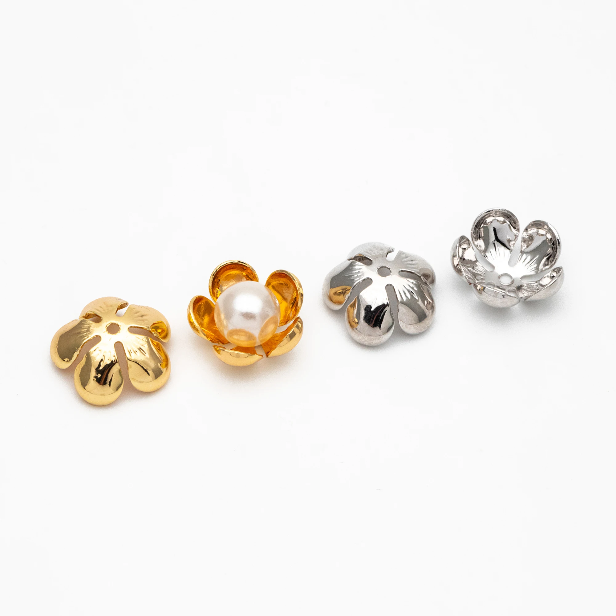 

10pcs Gold/ Silver Floral Bead Caps 13mm, Fit 12mm Beads, Gold/ Rhodium Plated Brass, Lead Nickel Free (GB-055)