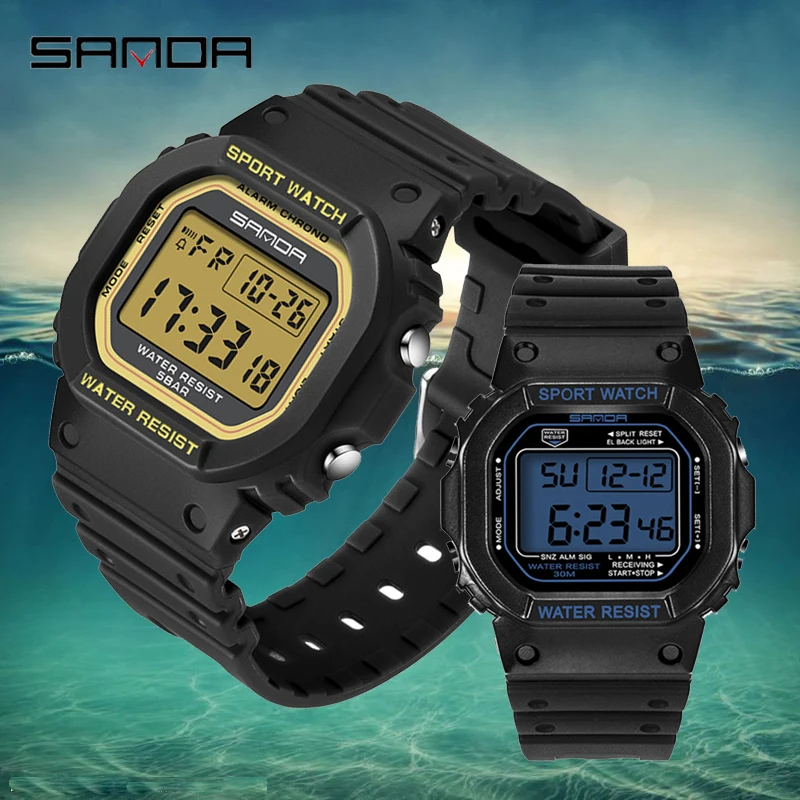 

SANDA 293 329 Fashion Brand Couple Watches For Men And Women Sport Digital Lovers Wristwatches LED Display 50m Waterproof Watch