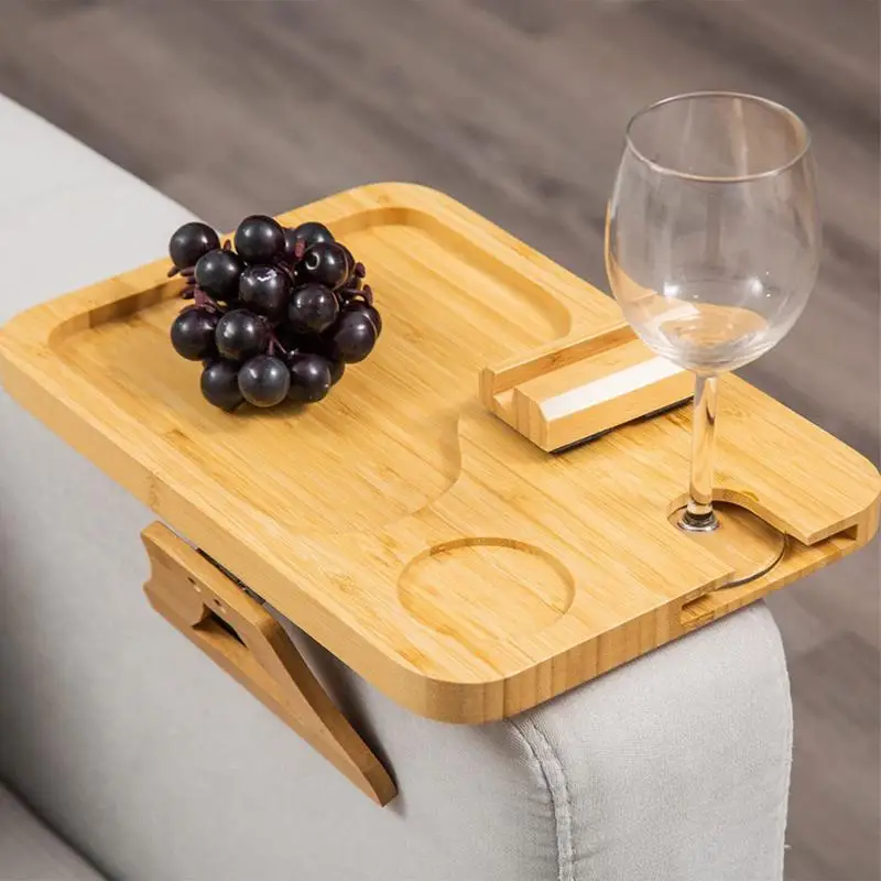 

Sofa Tray Table Sofa Armrest Clip-On Tray Natural Bamboo Sofa Tray Practical TV Snack Tray for Remote Control Drink Snacks