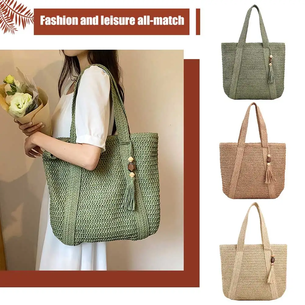 Tassel Woven Shopper Tote - Large Capacity Summer Straw Shoulder Bag 13 S7cee42778f354377827e391a7a49e85aA