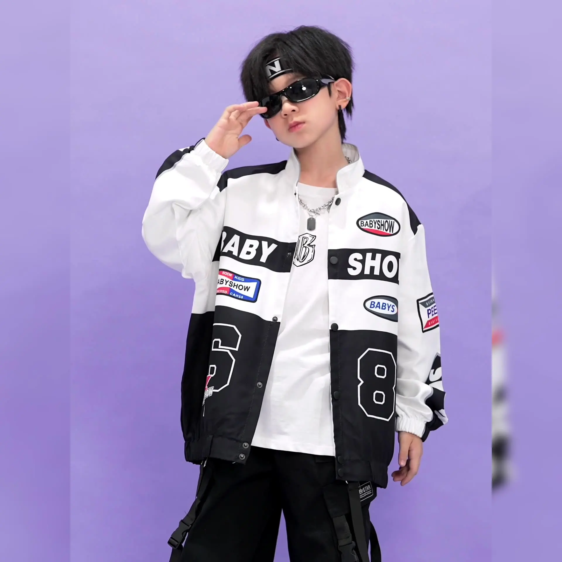 

Jazz Street Suits Hiphop Dance Costume for Girls Boys Motorcycle Style Hip hop Stage Performance Cheerleader Costumes