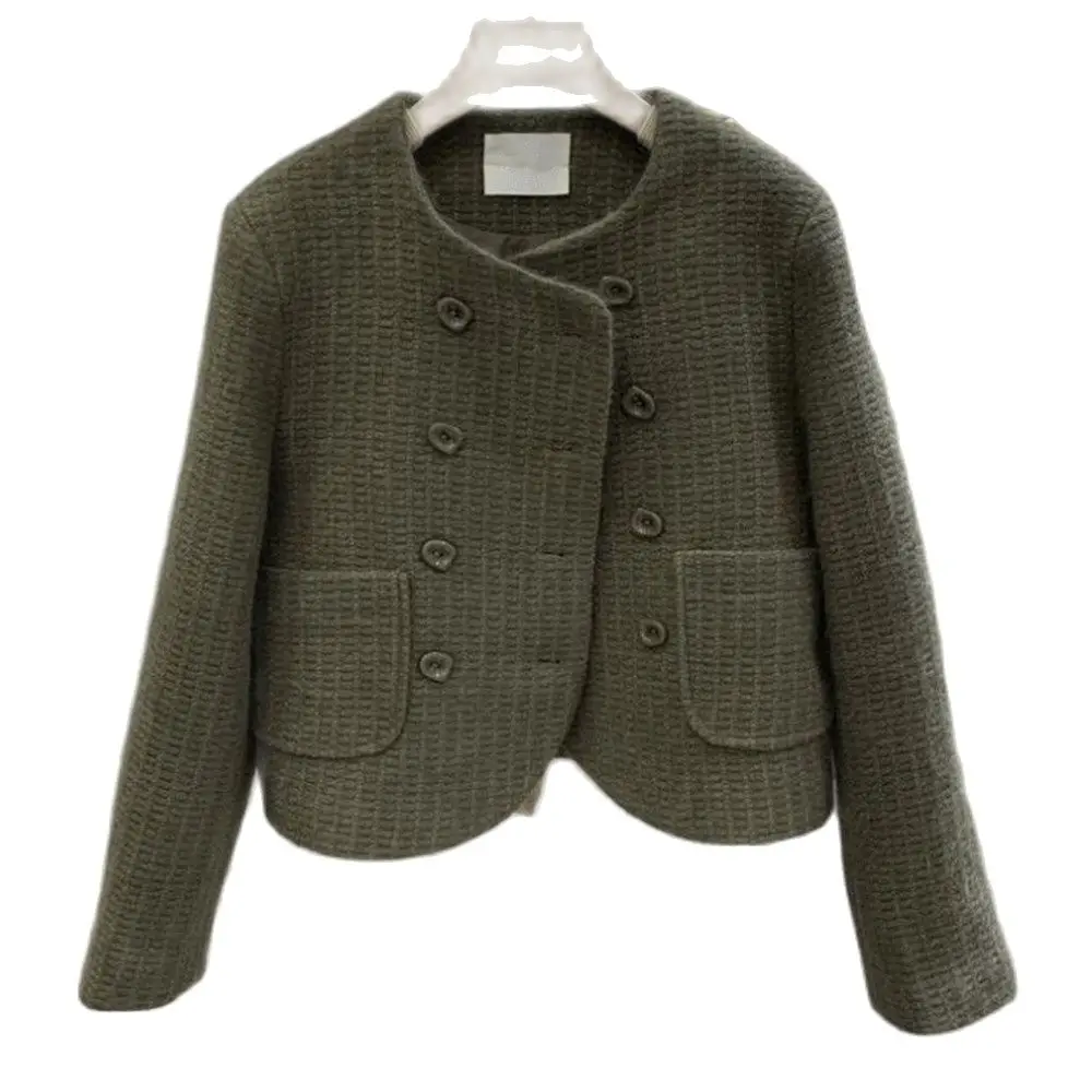 

Korean Chic Overcoat Female Tweed Basic Jacket Spring Coat Women Clothing Runway Style Woolen Outerwear Double Breasted Tops