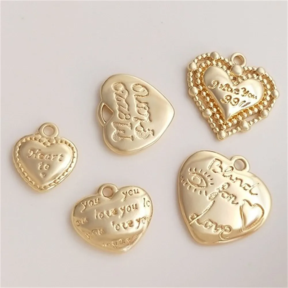 

14K Gold Package Fashionable European American Style English Letter Peach Heart Pendant Love Charm Pendant DIY Bracelet Chain