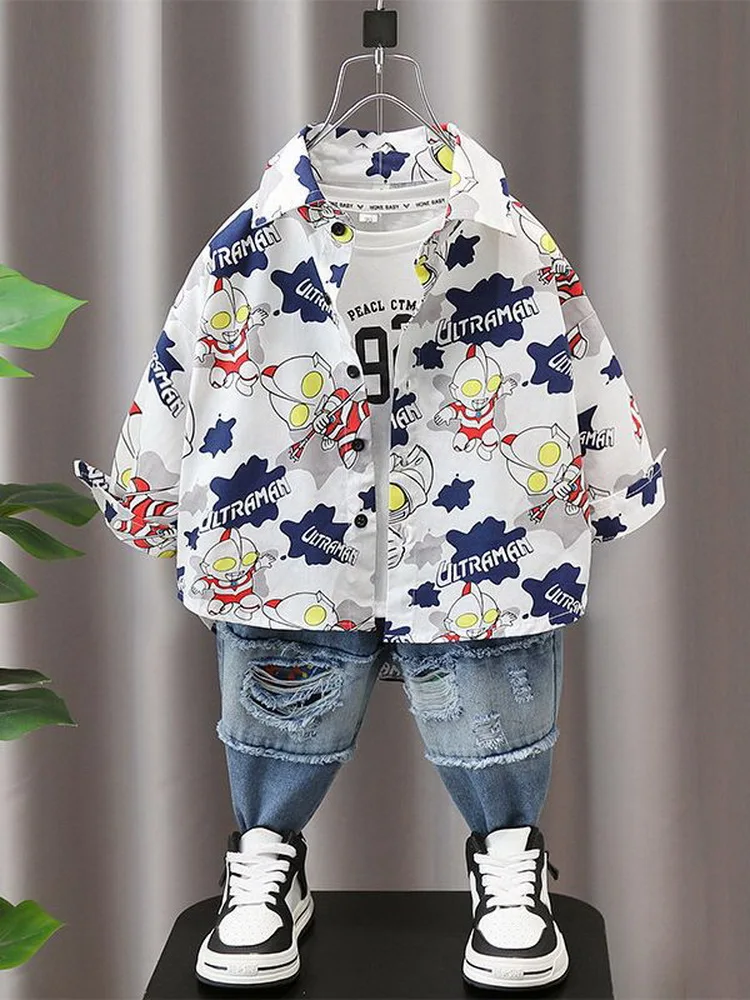 Spring Autumn Boys Suit Fashion Ultraman Cartoon Printed Shirt + Jeans Pants 2piece Children Cotton Outfit Kid Boys Clothing Set
Spring Autumn Boys Suit Fashion Ultraman Cartoon Printed Shirt + Jeans Pants 2piece Children Cotton Outfit Kid Boys Clothing Set