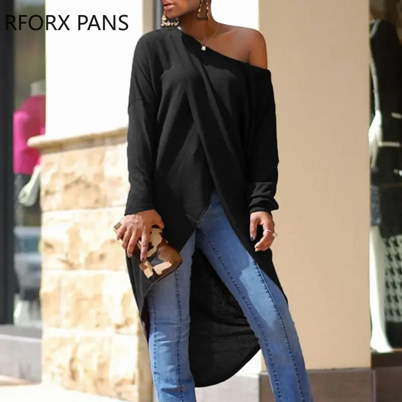Women Chic Solid Diagonal Collar Long Sleeves Asymmetrical Sexy Casual X-long Tops
Women Chic Solid Diagonal Collar Long Sleeves Asymmetrical Sexy Casual X-long Tops