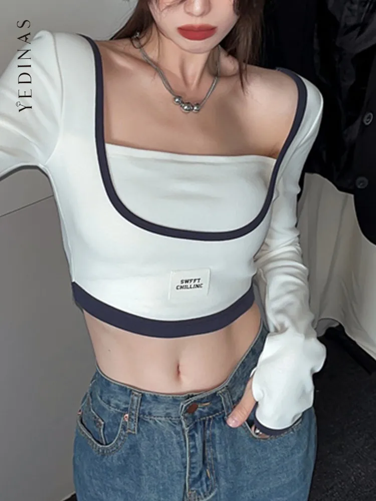 Винтажная женская футболка Yedinas Y2k, короткий топ с длинным рукавом, повседневные обтягивающие уличные футболки в Корейском стиле Харадзюку, топы из двух частей
Винтажная женская футболка Yedinas Y2k, короткий топ с длинным рукавом, повседневные обтягивающие уличные футболки в Корейском стиле Харадзюку, топы из двух частей