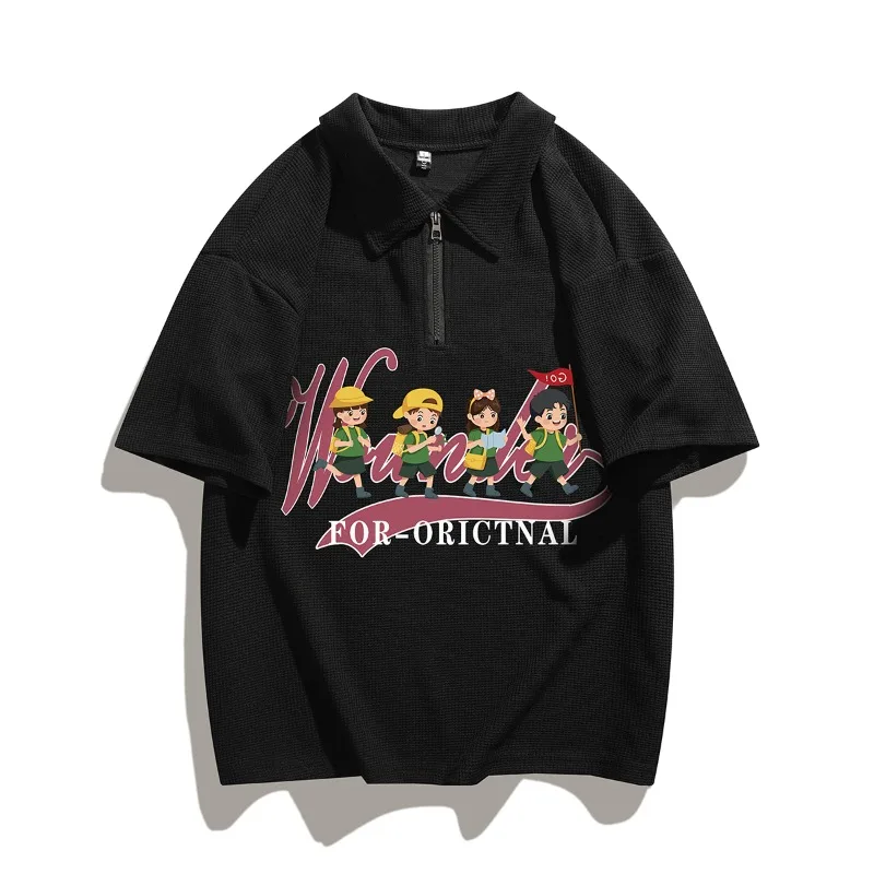 Half Zip Short Sleeve Cute Printed Polo Shirt College Style Men Women T-Shirt Breathable Waffle T-Shirt Korean Couple Tops
Half Zip Short Sleeve Cute Printed Polo Shirt College Style Men Women T-Shirt Breathable Waffle T-Shirt Korean Couple Tops
