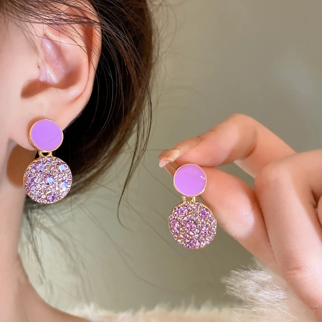 Boucles d'oreilles pendantes en biscuits ChimPurple pour femmes, émail, huile, géométrie, métal rond, bijoux de fête, cadeau en gros 2