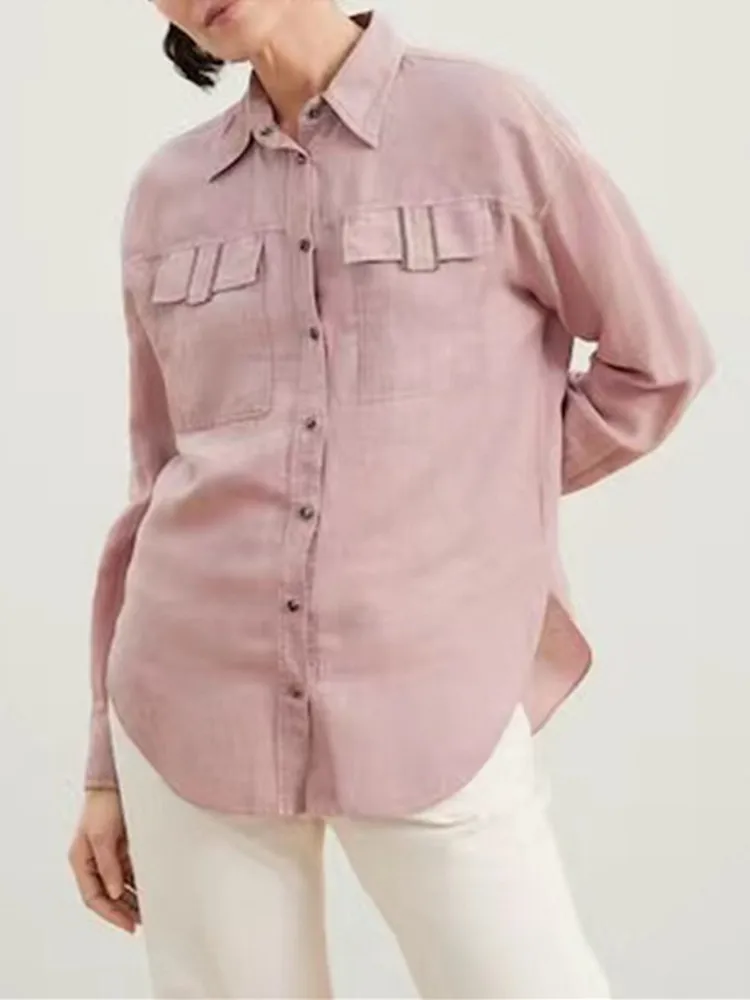 Women Beading Chain Single Breasted Shirt Long Sleeve Turn-Down Collar Casual Loose Female Blouse with Pockets 2023 New
Women Beading Chain Single Breasted Shirt Long Sleeve Turn-Down Collar Casual Loose Female Blouse with Pockets 2023 New