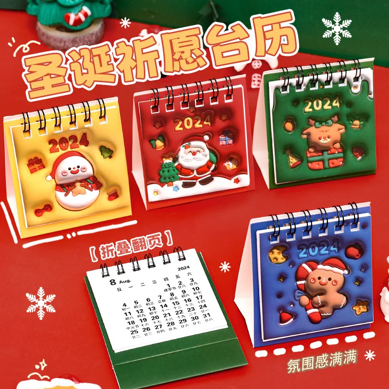 

2024 Christmas Wish Series Calendar Mini Calendar Christmas Snowman Elk Desk Calendars Daily Schedule Planner Office Supplies