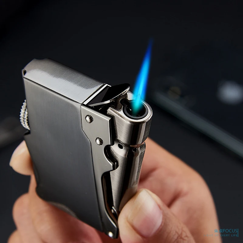 

Portable Metal Outdoor Windproof Turbo Cigarette Lighter Butane Gas Straight Flush Flame Cigar Lighter Men Smoking Accessories