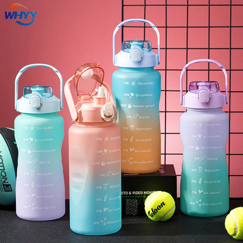 2L Large Capacity Sports Water Bottle Plastic Gradient Color Cup with Time Marker for Outdoor Sports Straw Drinking Frosted Cup
2L Large Capacity Sports Water Bottle Plastic Gradient Color Cup with Time Marker for Outdoor Sports Straw Drinking Frosted Cup