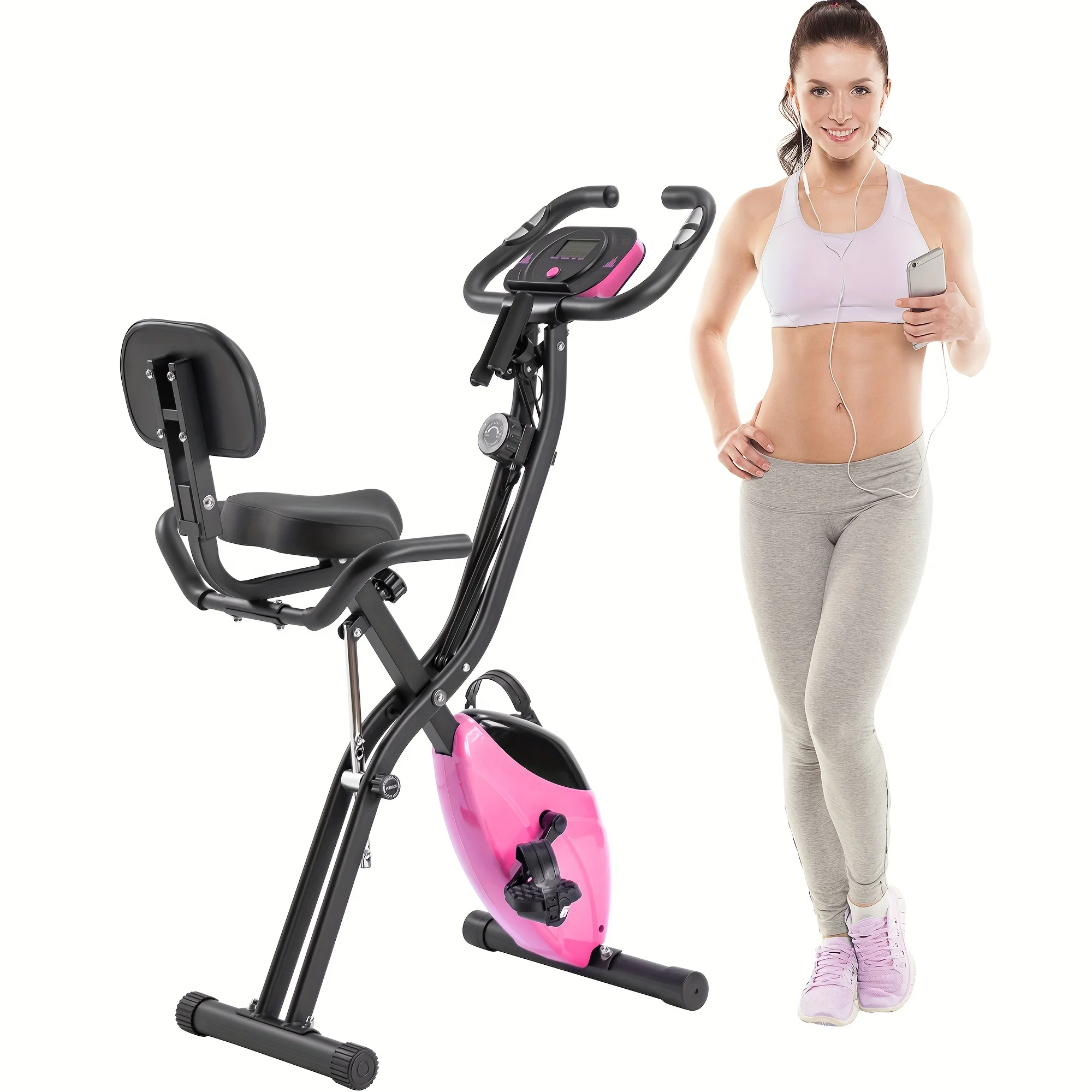

Adjustable Folding Exercise Bike With 16-Level Resistance, Fitness Upright And Recumbent X-Bike With Backrest, Home Gym Equipmen