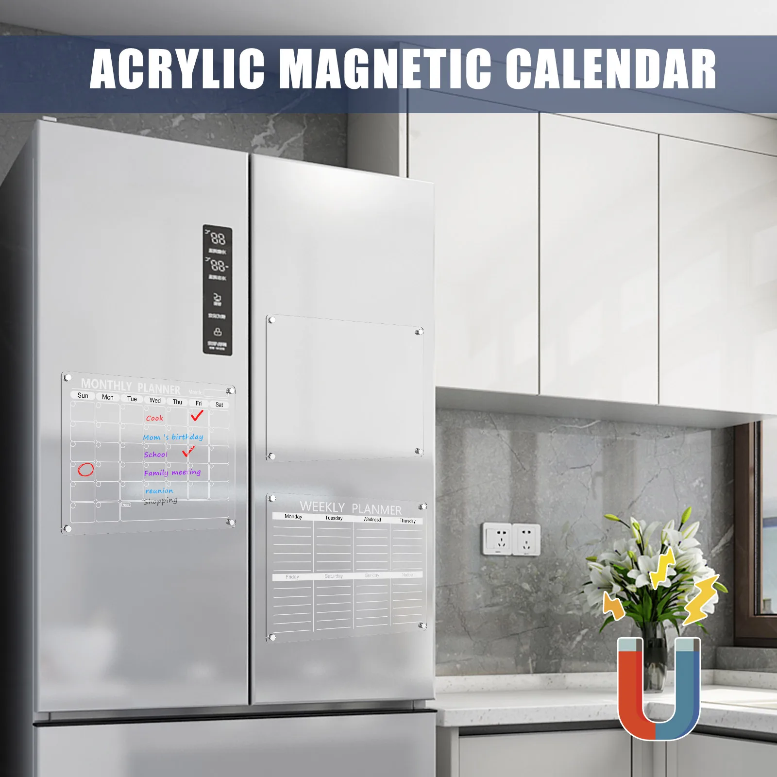 Acrylic Magnetic Calendar Set Transparent Planning Blank Board Dry Erase Calendar with 6 Marker Pens Pen Holder Towel Reusable
Acrylic Magnetic Calendar Set Transparent Planning Blank Board Dry Erase Calendar with 6 Marker Pens Pen Holder Towel Reusable