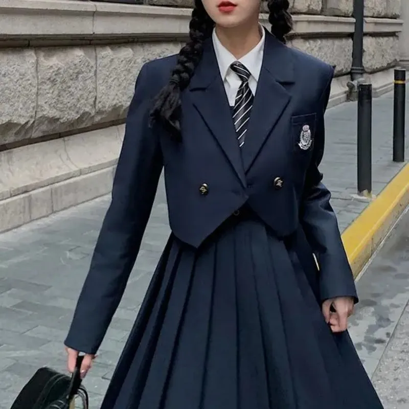 MAGOGO College Student JK Strap Pleated Dress Fashion Japanese New Navy Blue Dress Suit With Tie Shirt And Coat Women's Dress
MAGOGO College Student JK Strap Pleated Dress Fashion Japanese New Navy Blue Dress Suit With Tie Shirt And Coat Women's Dress