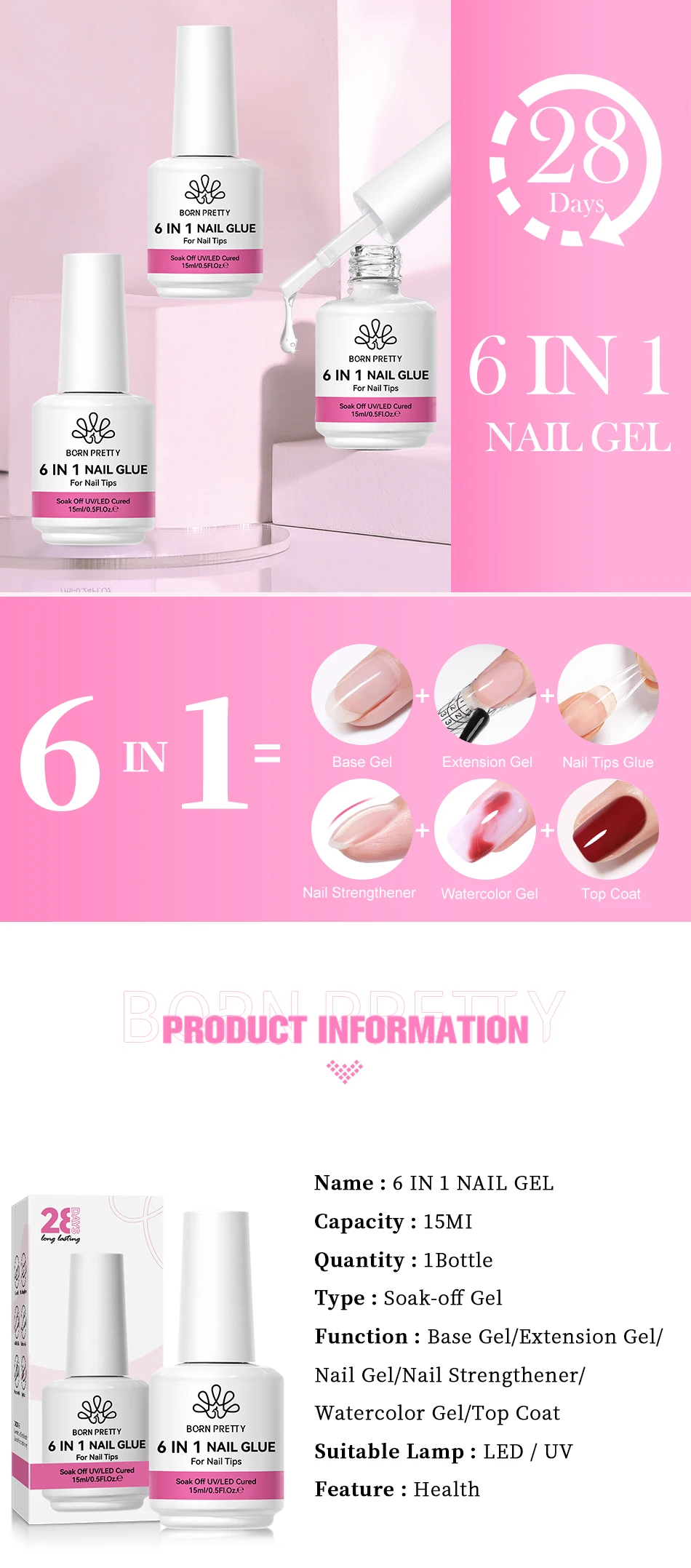 6 in 1 Nail Glue Gel 15ML for Acrylic Nails Soak off Base Gel Top Coat UV Extension Nail Gel False Nail Tips Gel 1 Mallzona S7d04ea7090a840ffb331e7f6815f66f5t 6 in 1 Nail Glue Gel 15ML for Acrylic Nails Soak off Base Gel Top Coat UV Extension Nail Gel False Nail Tips Gel Mallzona