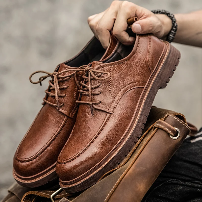 

Мужские повседневные ботинки из натуральной кожи, Коричневые полуботинки, броги, Рабочая обувь, деловой стиль, кроссовки для осени, 2023
