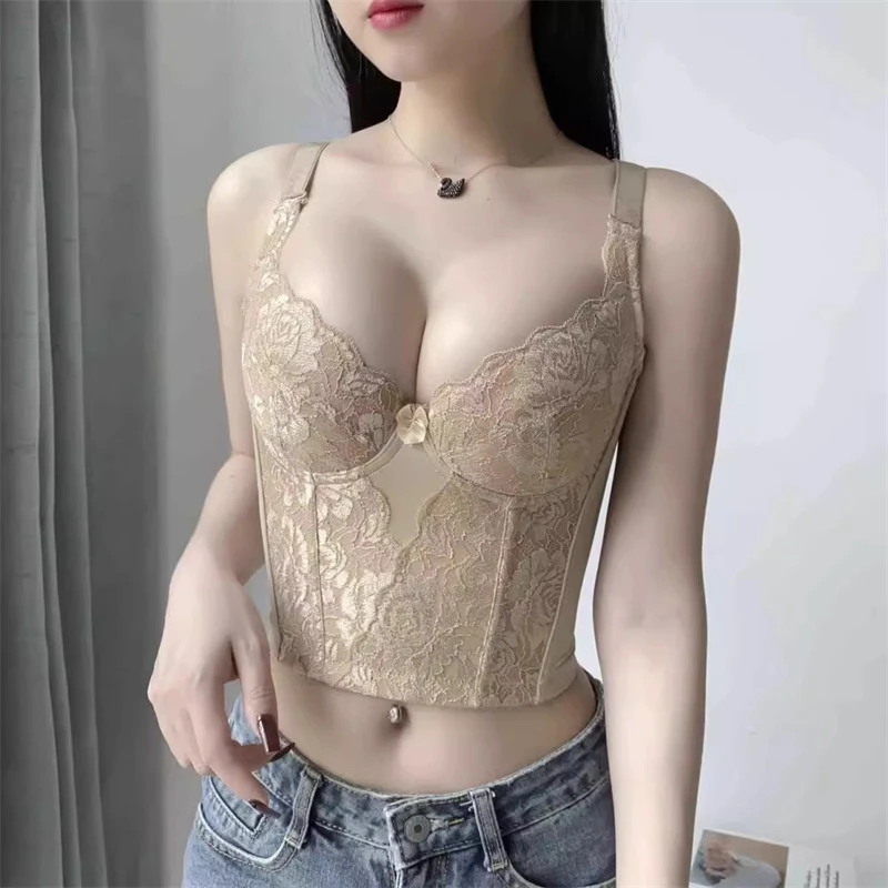 

Longline Wireless Expandable Cup Bra Women's Thin Sexy Underwear Soft Gathered Intimates Bralette Push Up Breathable Brassiere