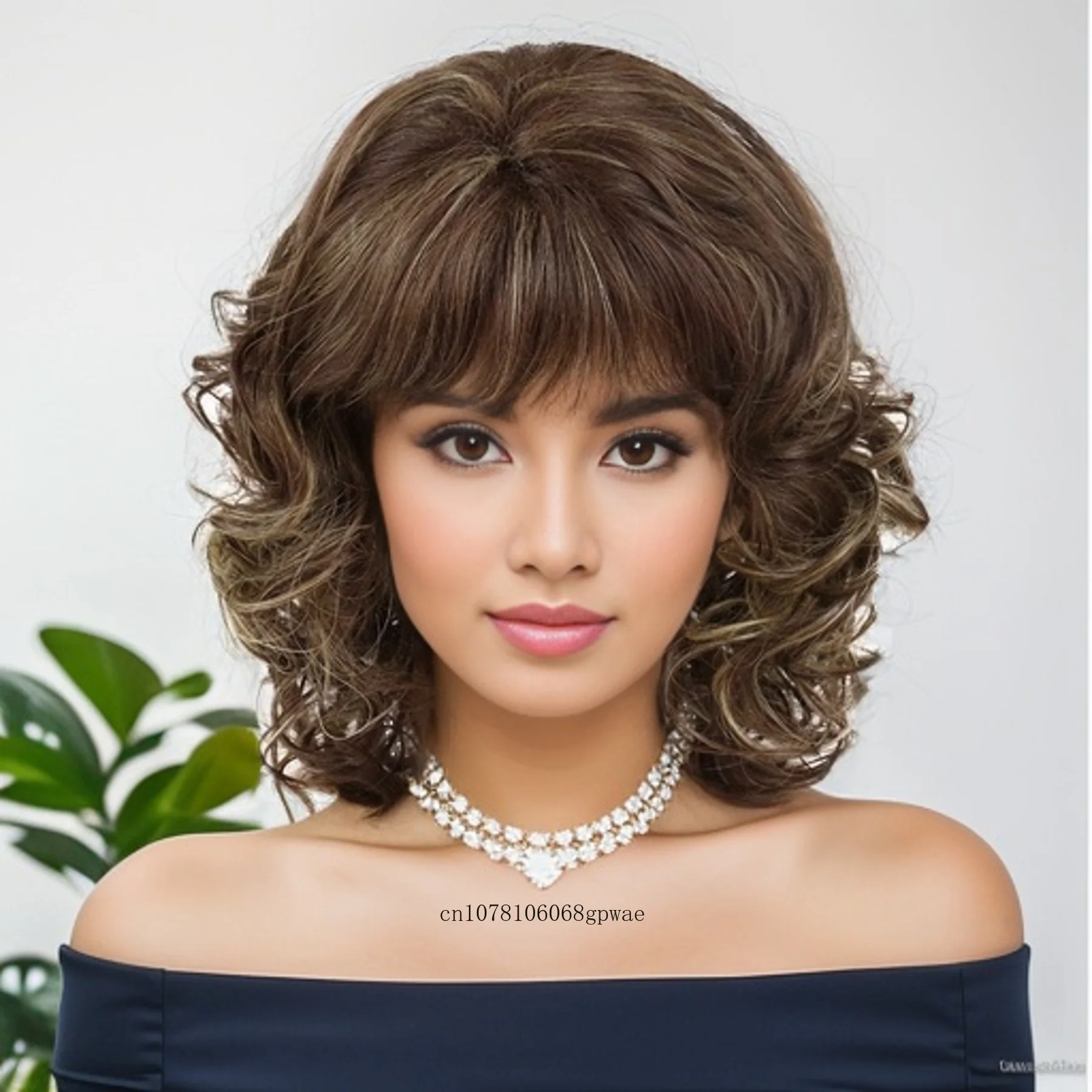 

Fluffy Brown Curly Wigs Synthetic Hair Bouncy Long Wavy Wig with Bangs for Women Ladies Daily Costume Mommy Wig Heat Resistant