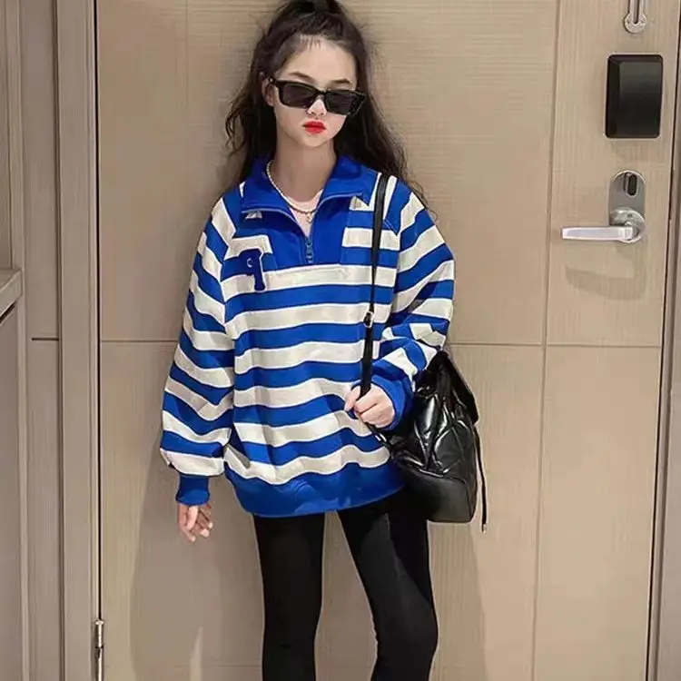Korean Spring Autumn Junior Girl Sweatshirt Teenager Girl Striped Half Zip Long Sleeve Tops School Girl Sport Shirt 4-12Yrs
Korean Spring Autumn Junior Girl Sweatshirt Teenager Girl Striped Half Zip Long Sleeve Tops School Girl Sport Shirt 4-12Yrs