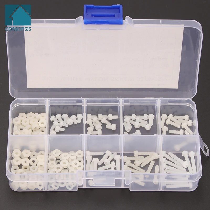 M2.5 Nylon Round Head Phillips Screw Bolts Hex Nuts Set White Black Plastic Screws Washers Assortment Kit 210PCS/box M25NLB050
M2.5 Nylon Round Head Phillips Screw Bolts Hex Nuts Set White Black Plastic Screws Washers Assortment Kit 210PCS/box M25NLB050