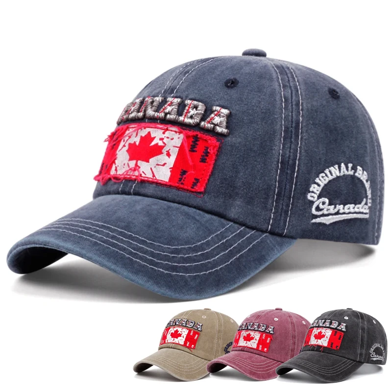 

Бейсболка в стиле ретро, мужские кепки с вышивкой в виде канадского флага для мужчин, мужские кепки для гольфа с эффектом потертости, Мужская бейсболка для активного отдыха