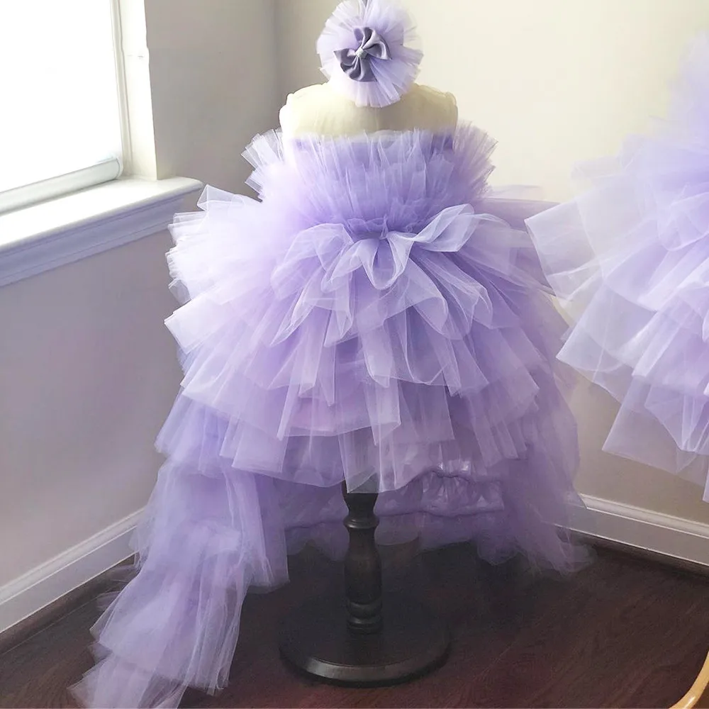 

Purple Flower Girl Dresses Fluffy Tulle Cascading Pageant Birthday Party Applique Princess Gown First Holy Communion Dresses