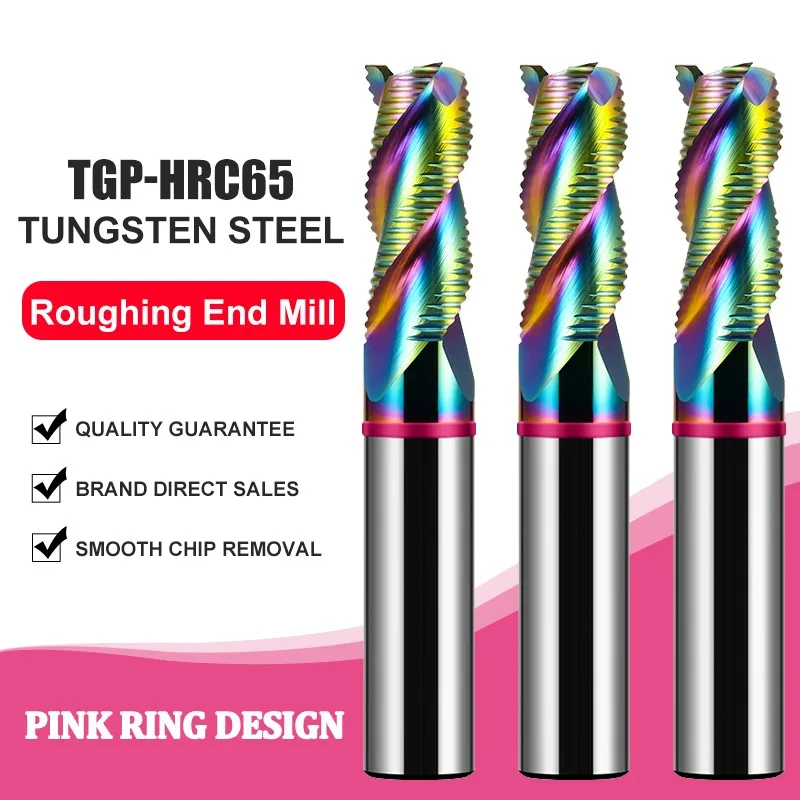 AZZKOR TGP-HRC65 DCL- Colorful Coating 3-Flute Aluminium Roughing Milling Cutter Tungsten Steel Carbide CNC Rough Endmill Tools
AZZKOR TGP-HRC65 DCL- Colorful Coating 3-Flute Aluminium Roughing Milling Cutter Tungsten Steel Carbide CNC Rough Endmill Tools