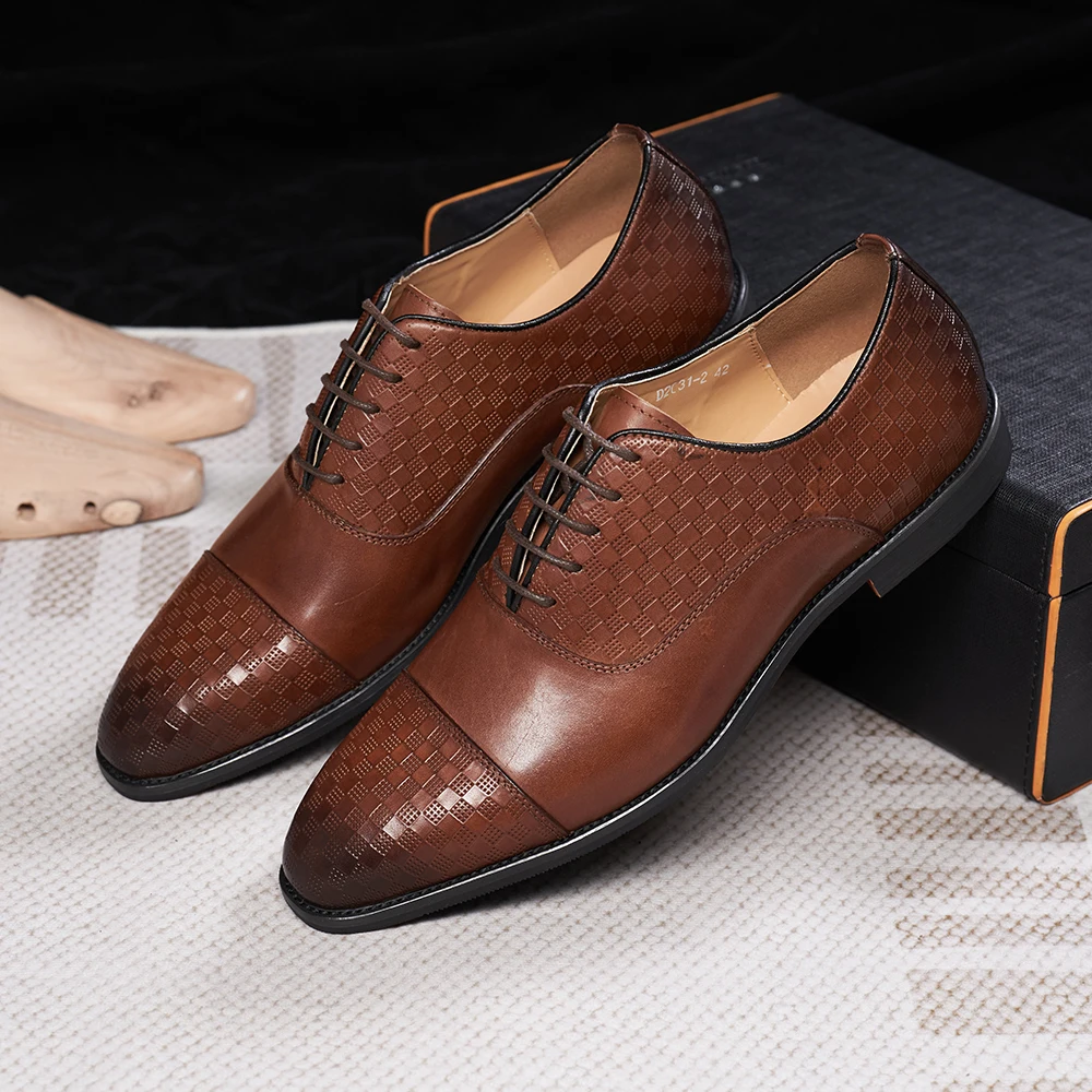 

Классические мужские классические туфли из натуральной коровьей кожи, деловые офисные туфли на шнуровке, оксфорды с закрытым носком, коричневые и Черные искусственные мужские туфли