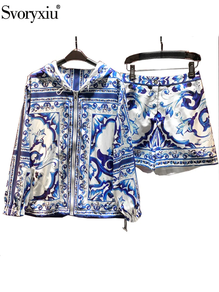 Svoryxiu Autumn Designer Vintage Blue And White Porcelain Print Shorts Suit Women's Hooded Straight Coat+Regular Waist Shorts
Svoryxiu Autumn Designer Vintage Blue And White Porcelain Print Shorts Suit Women's Hooded Straight Coat+Regular Waist Shorts