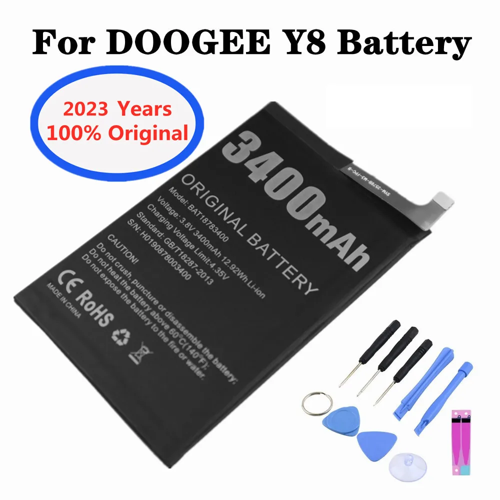 

2023 100% Original Battery For DOOGEE Y8 BAT18783400 Battery 3400mAh High Capacity Long Standby Time Bateria Batterie + Tools
