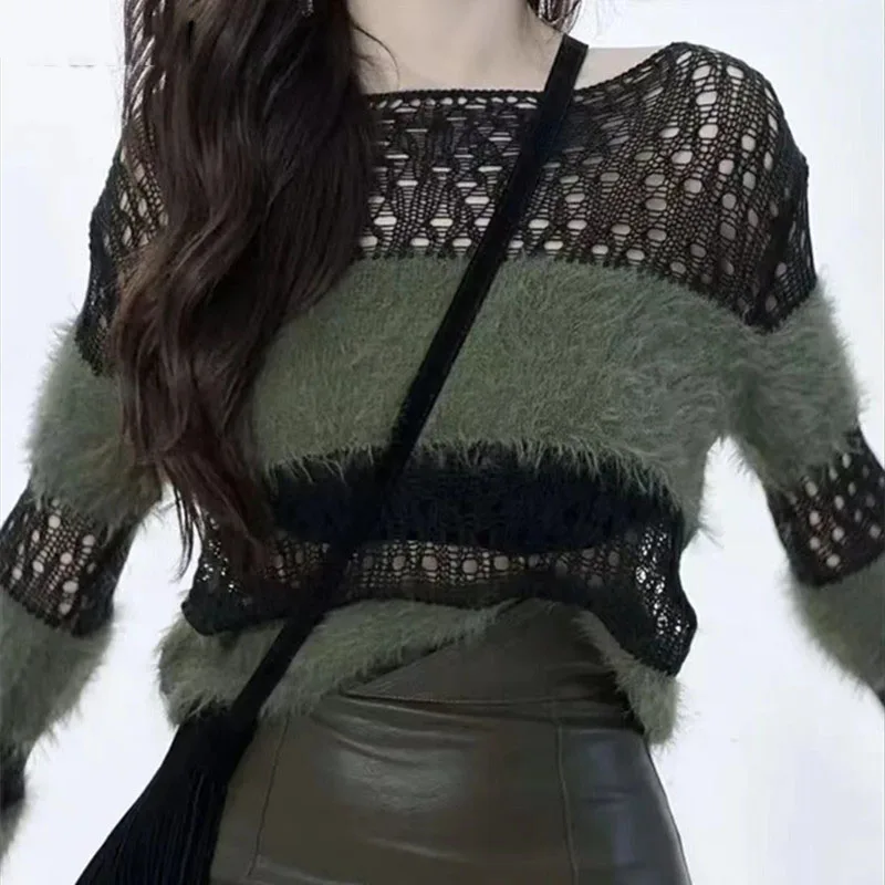 Personality Y2k Aesthetic Off Shoulder Cropped Sweaters See Through Slash Neck Women's Jumpers Patchwork Sexy Harajuku Pullovers
Personality Y2k Aesthetic Off Shoulder Cropped Sweaters See Through Slash Neck Women's Jumpers Patchwork Sexy Harajuku Pullovers