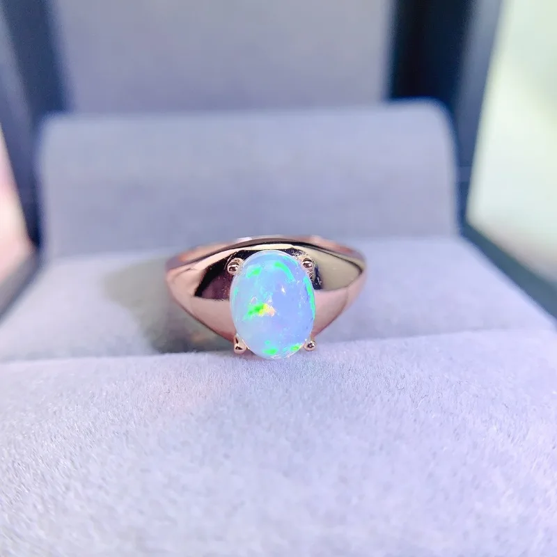 

Vinatge Design Sterling Silver Gemstone Ring for Engagement 7mm*9mm VVS 1ct Natural Opal Ring 925 Silver Opal Jewelry