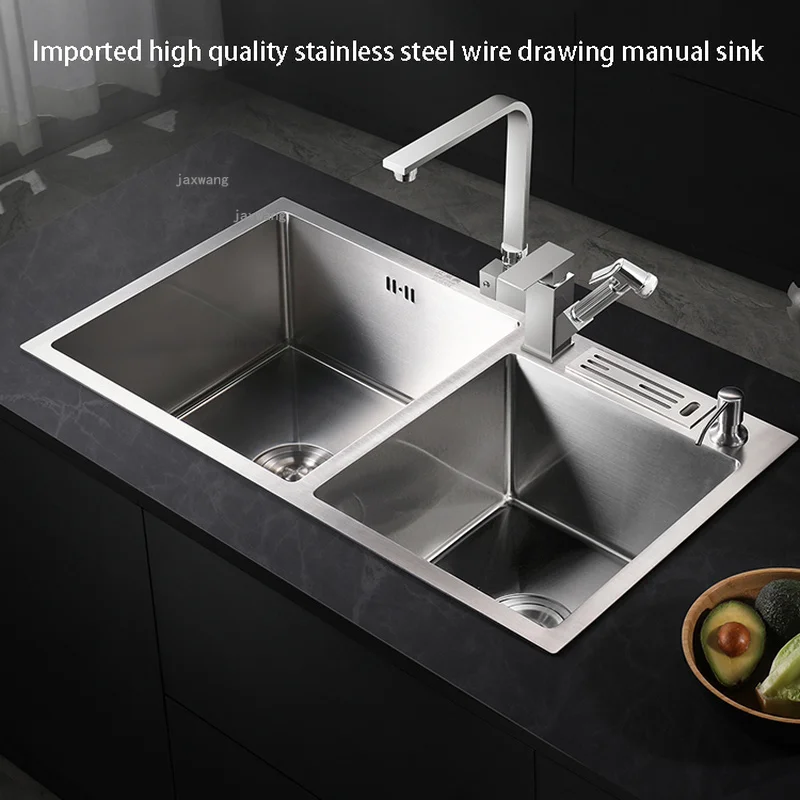 

304 Stainless Steel Kitchen Sink Home Improvement Double Bowls Handmade Undermount Basin Set Dishwasher with Drain Accessories