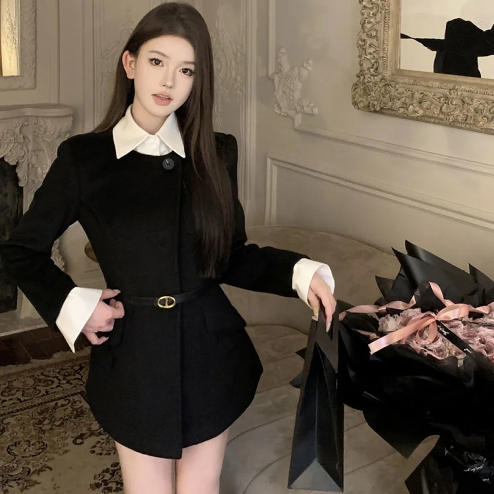 Elegant French Style Sweet Faux Wool Jackets Women Long Sleeve Autumn Fake Two Piece Patchwork Slim Woolen Blends Coat Chic Lady
Elegant French Style Sweet Faux Wool Jackets Women Long Sleeve Autumn Fake Two Piece Patchwork Slim Woolen Blends Coat Chic Lady