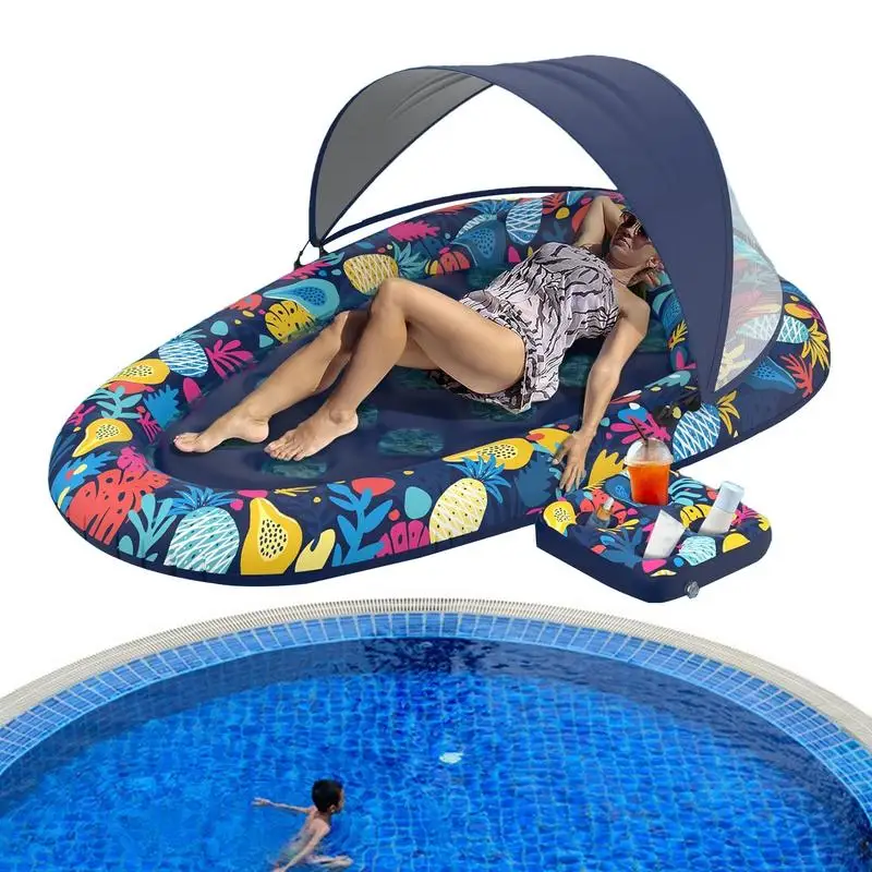 

Outdoor Foldable Pool Float Chairs for Adults with Sun Shade Canopy and cup holder portable Inflatable Floating Row Air Mattress